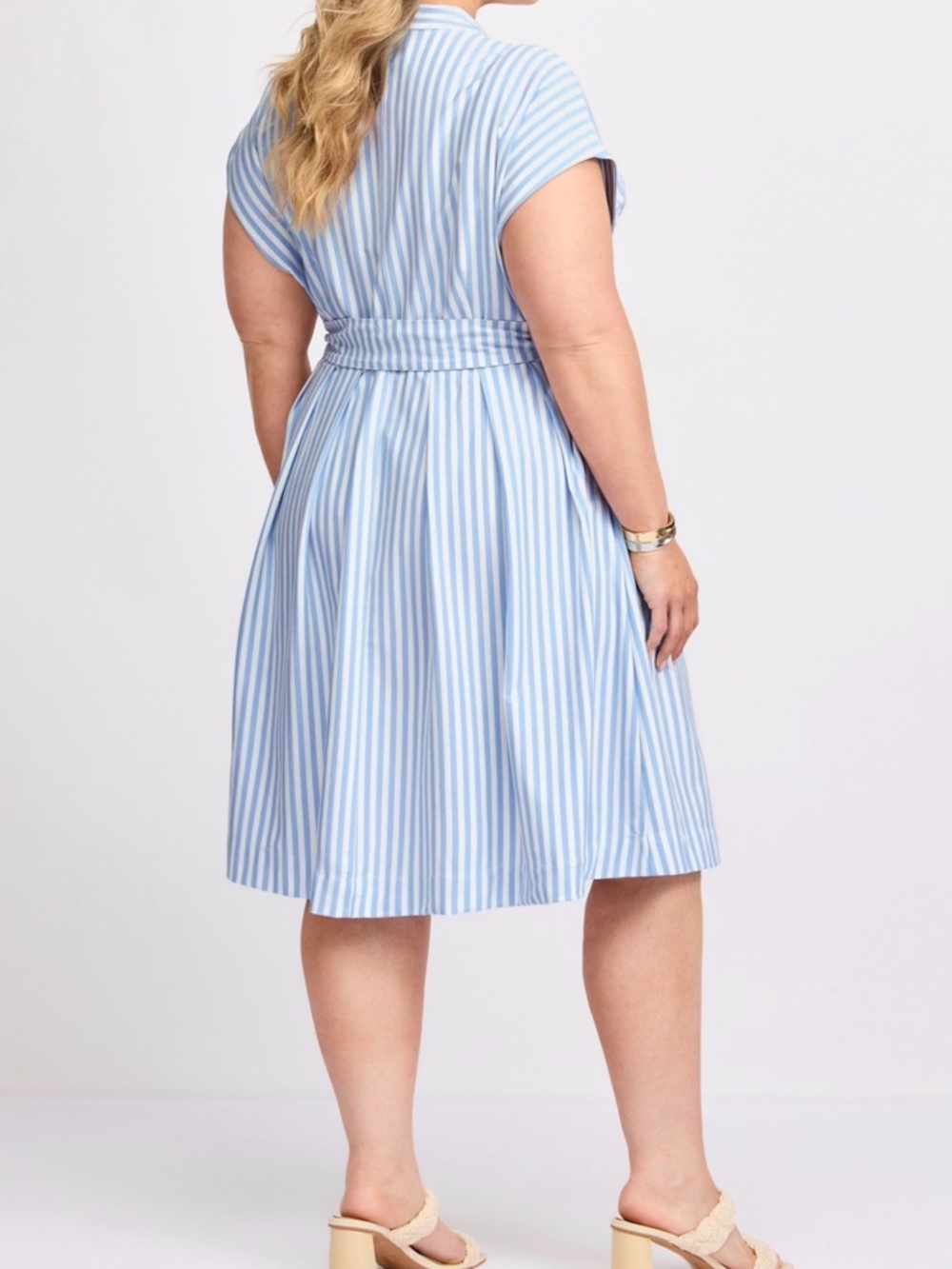 41 Hawthorn Light Blue and White Striped Midi Shirt Dress with Belt